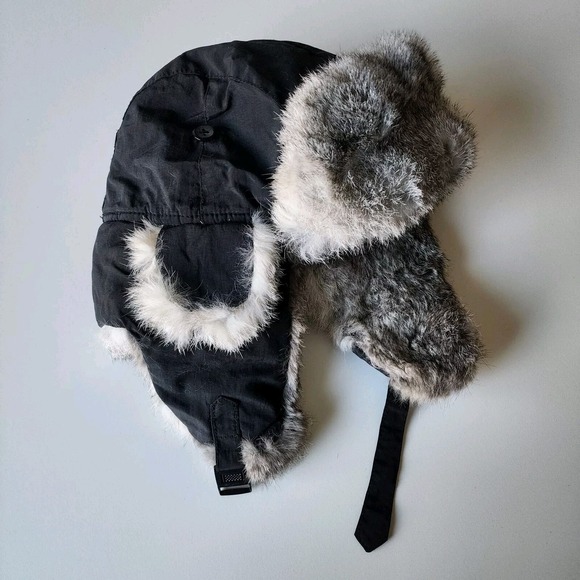 CROWNCAP Aviator Hat Rabbit Trim Kids Medium Genuine Fur Trapper Winter Snow Cap - Picture 12 of 13